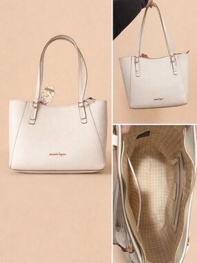 Samantha Vega White Pebbled Tote Bag